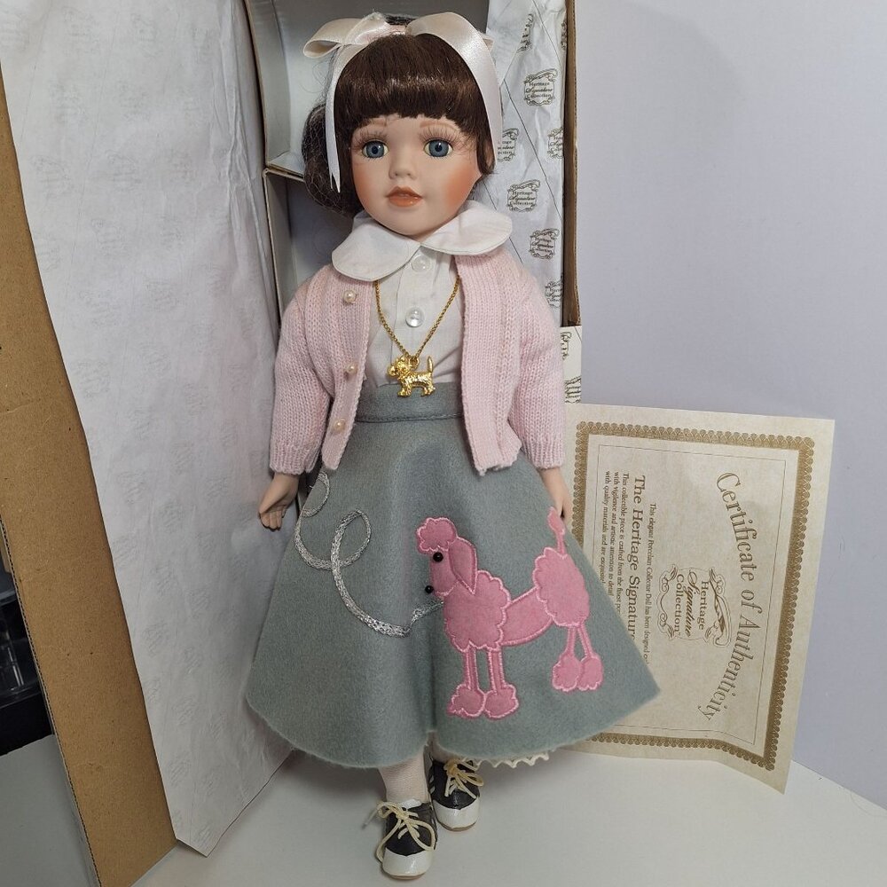 50s Tribute Porcelain Doll Poodle Skirt 16" COA Heritage Signature - Picture 6 of 13